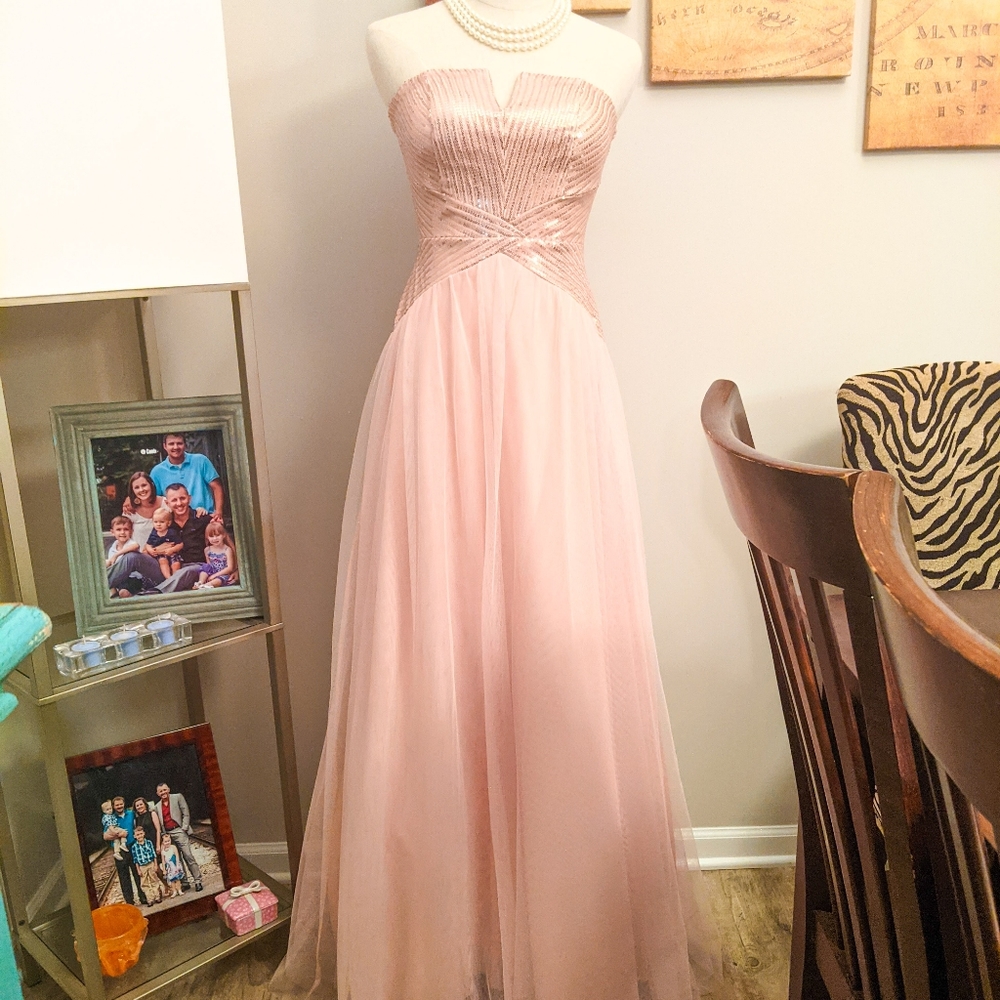 Make OFFER! Pastel Pink Sequined Formal Gown | A-Line Dress - Picture 6 of 11